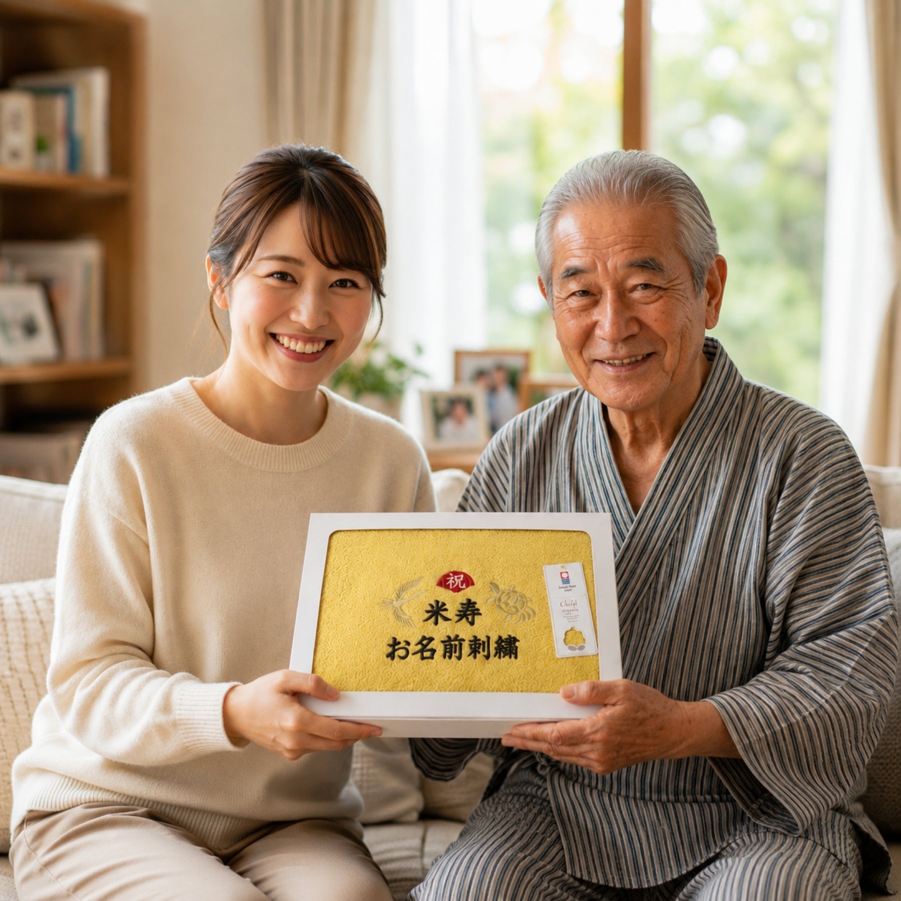 名入れ刺繍付き 長寿のお祝い 今治タオル オーガニック フェイスタオル (88米寿（イエロー）)